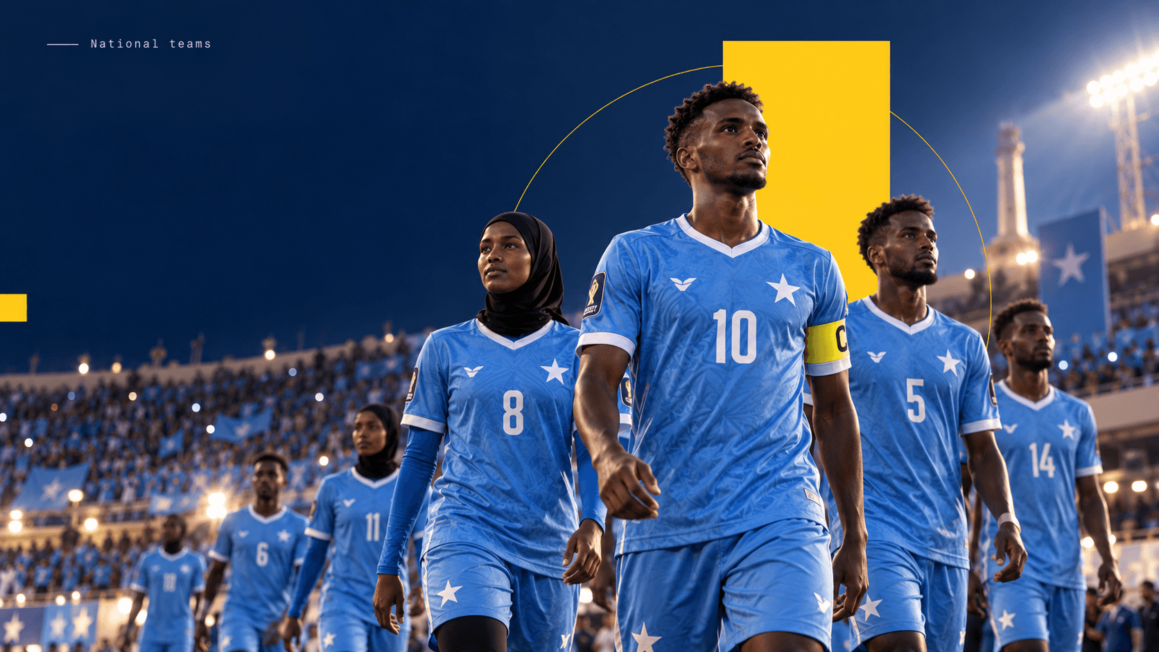 National team players walking onto the pitch
